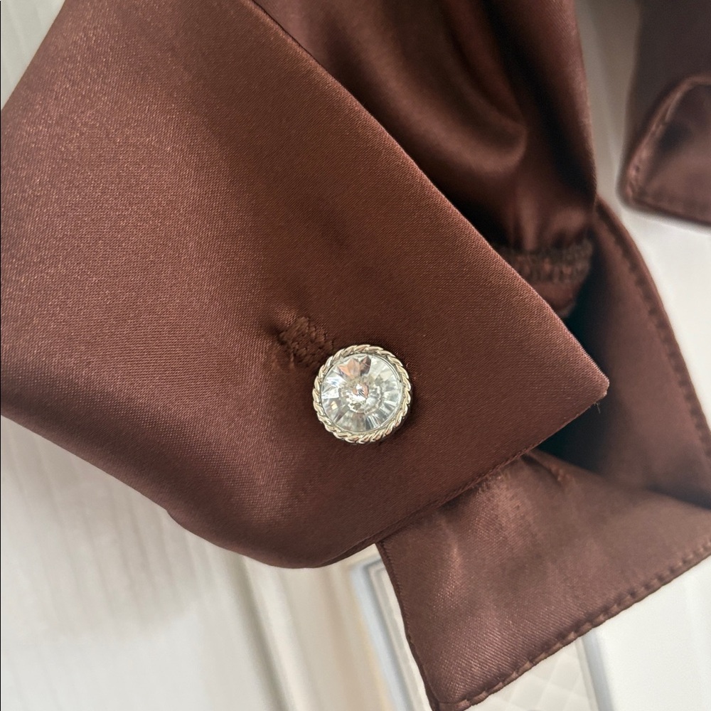 Eliza J New York Brown Satin Evening Party Blouse Womens Size 10 NWT - Picture 5 of 8